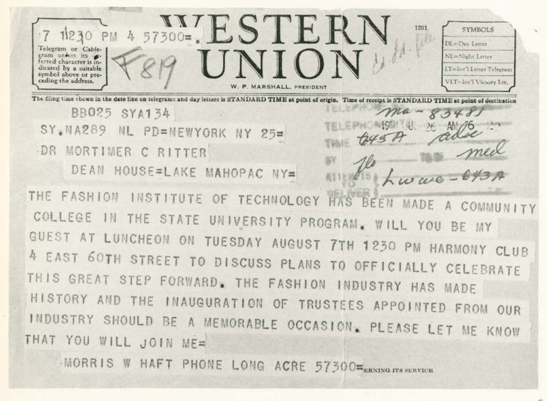 telegram to Mortimer C Ritter